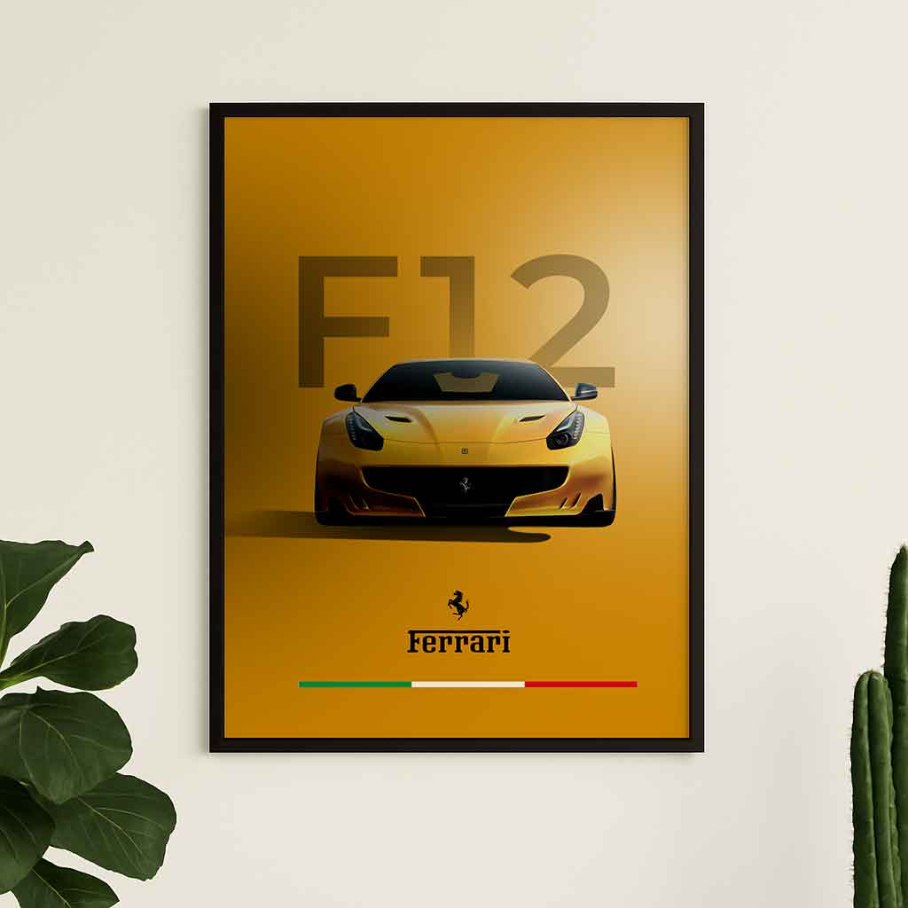 Yellow Ferrari F12 Wall Art – Italian Supercar Poster – Minimalist Automotive Print – High-Resolution PDF – 3:4 Ratio – Customizable