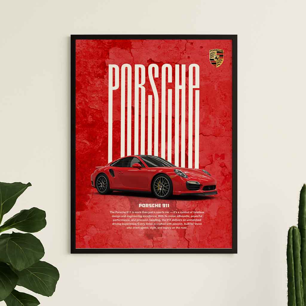 Red Porsche 911 Sports Car Wall Art – Classic German Icon Poster – Minimalist Automotive Print – High-Resolution PDF – 3:4 Ratio – Customizable