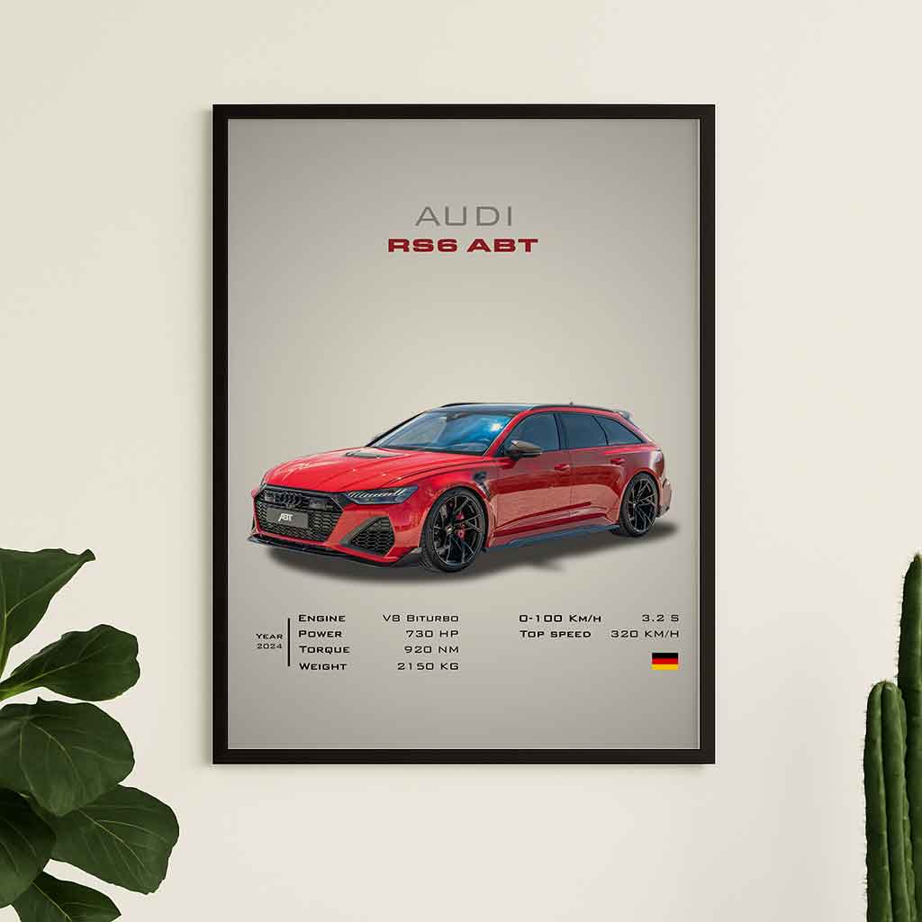 Red Audi RS6 ABT Wall Art – German Performance Wagon Poster – Minimalist Automotive Print – High-Resolution PDF – 3:4 Ratio – Customizable