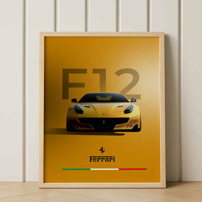 Yellow Ferrari F12 Wall Art – Italian Supercar Poster – Minimalist Automotive Print – High-Resolution PDF – 3:4 Ratio – Customizable