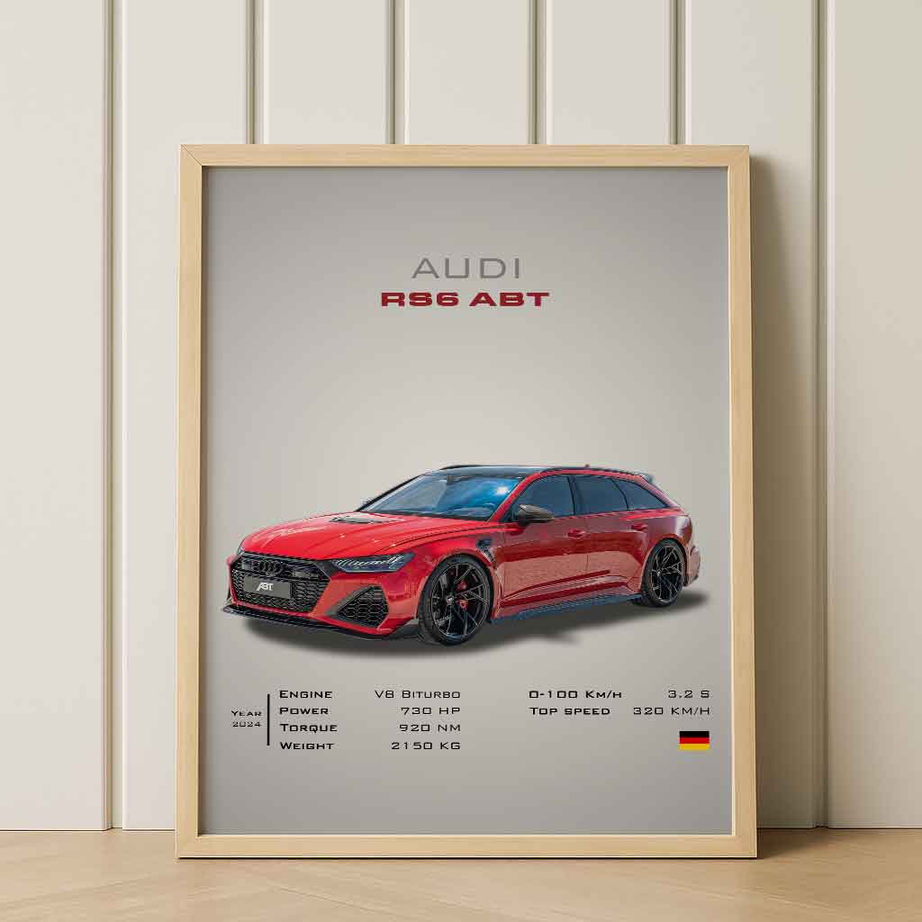 Red Audi RS6 ABT Wall Art – German Performance Wagon Poster – Minimalist Automotive Print – High-Resolution PDF – 3:4 Ratio – Customizable