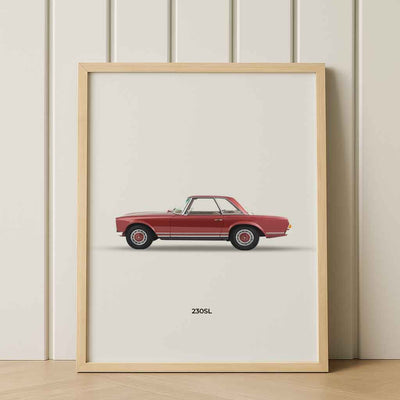 Mercedes-Benz 230SL Classic Car Wall Art – Vintage Red Pagoda Poster – Minimalist Automotive Print – High-Resolution PDF – 34 Ratio – Customizable